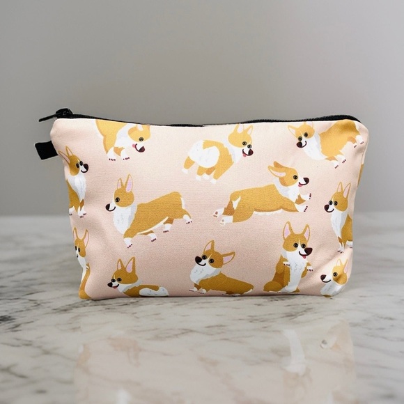 Corgi Dog Print Pencil Case Cute Zipper Pouch w/ highlighters & gel pens bundle - Picture 3 of 7